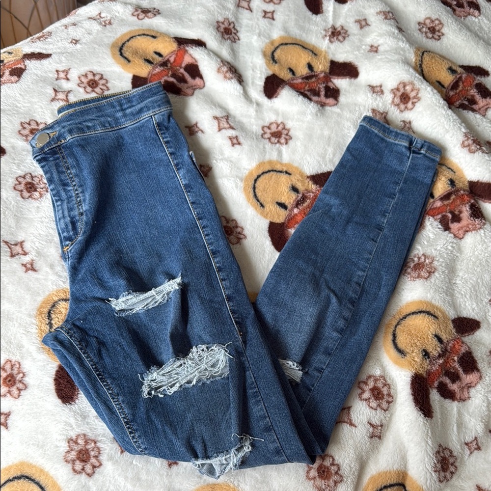 Topshop Blue Skinny Jeans Distressed